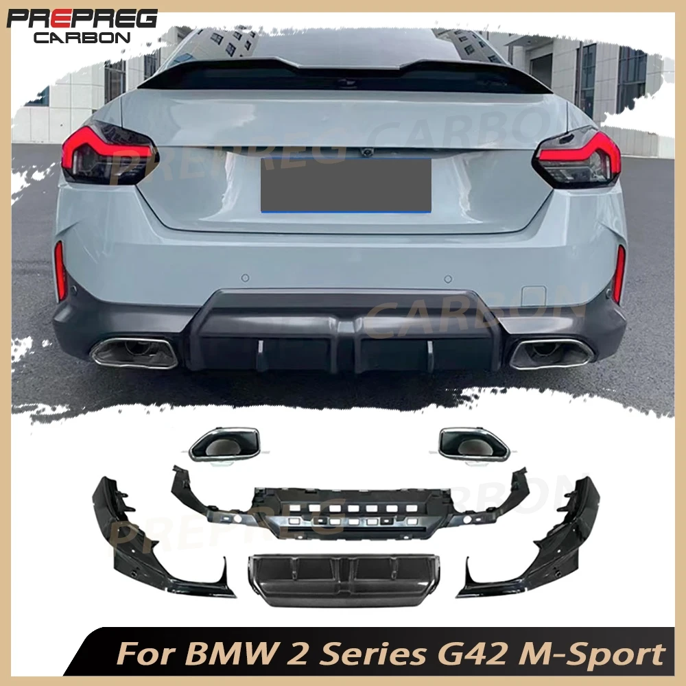

Gloss Black Rear Bumper Diffuser Set with Exhaust Tips for BMW 2 Series G42 M-Sport Coupe 2021 + Car Bumper Accessories