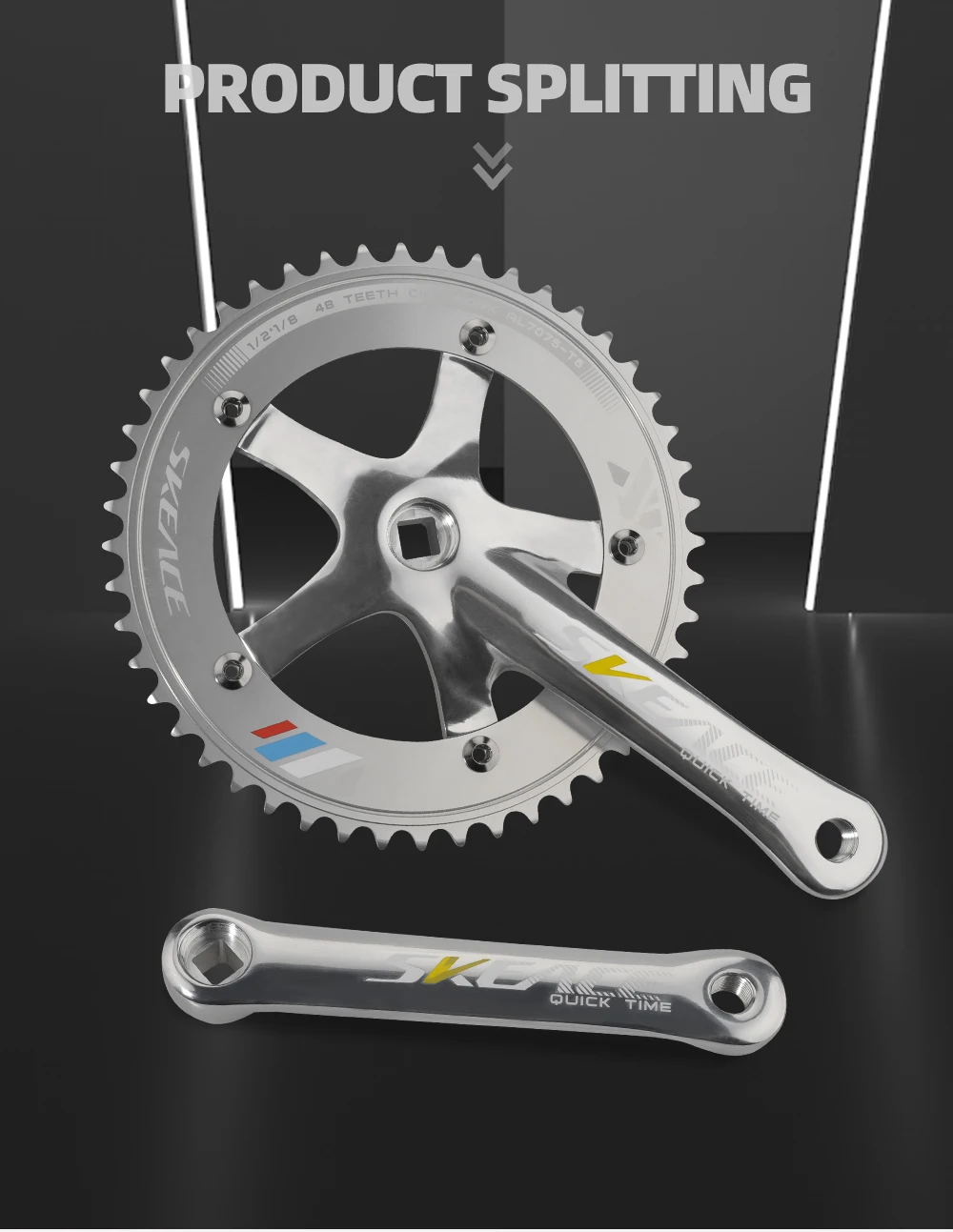 SKEACE 48T Fahrrad Kurbelgarnitur Fixed Gear Kettenrad BCD 144mm Spindel 110mm Rennrad Kurbel Single Speed Kettenblatt BMX Teil – Detail 3