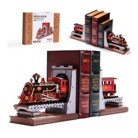 Robotime Rolife Wooden Vintage Train kit 3D Puzzles DIY Book Nook Kit Decorative Bookends 6.5\