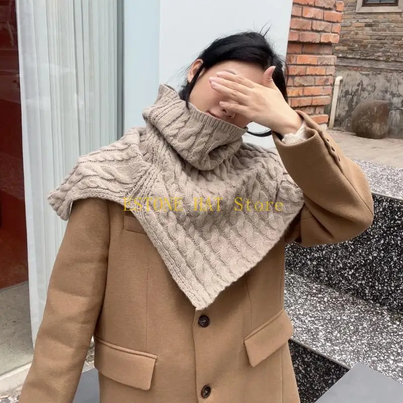 49MF Knit Shawl Scarf Winter Warm Scarf For Women Neck Wrap Knitted Elastic False Collar Scarf Warm Winter Cycling