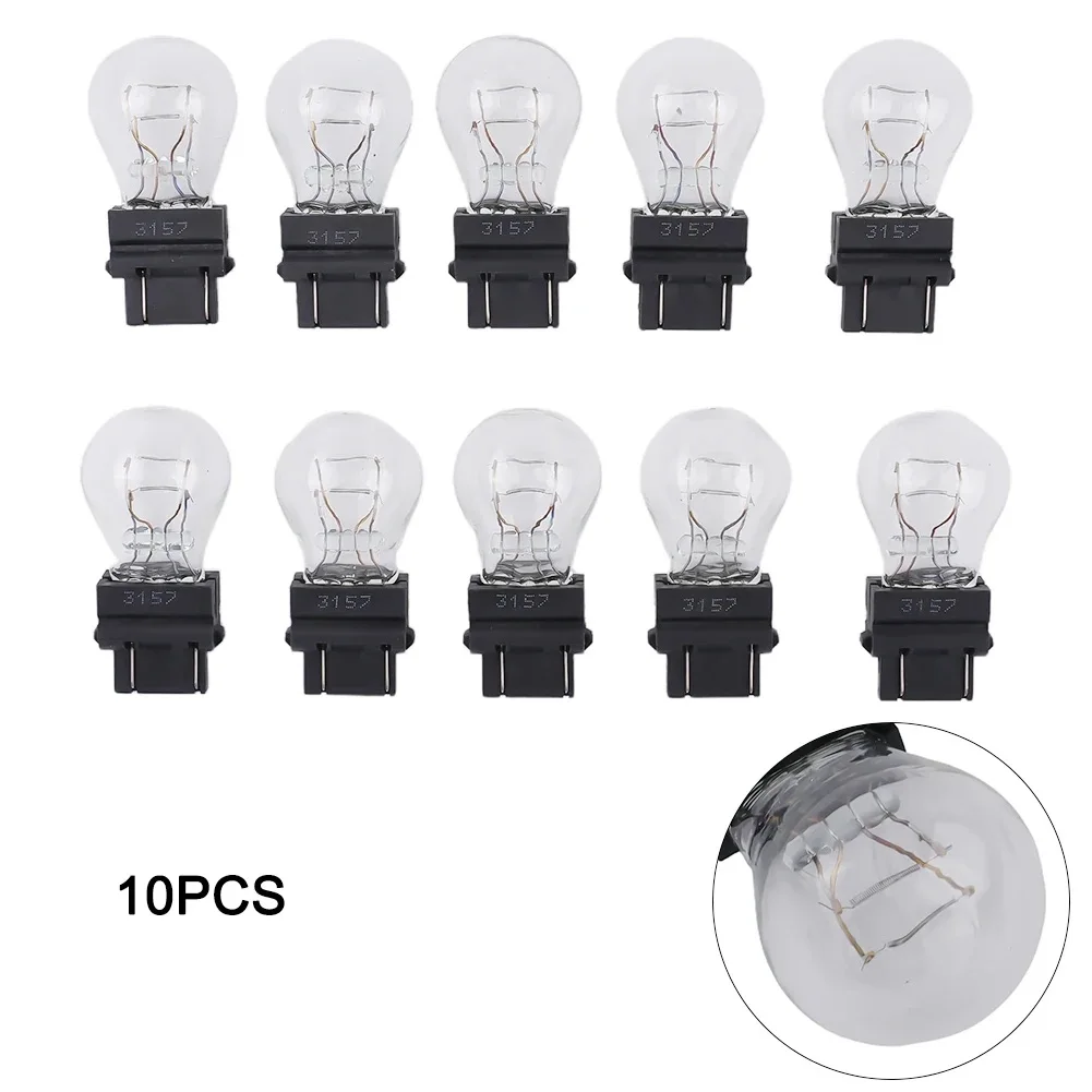 10pcs 12V Halogen Lamp T25 3157 3156 P27W Car Turn Signal Light Bulb in Amber White Red, High Quality Replacement