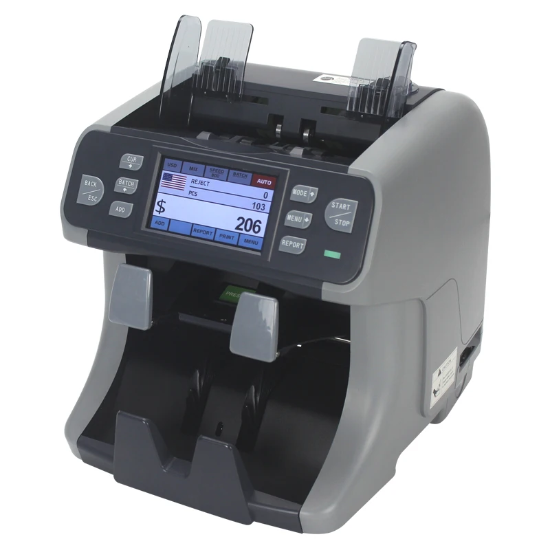 Touch Screen 2 Pocket CIS Money Counter Fake Money Detector Mix Counting Sorting Basic Fitness Money Counting Machines