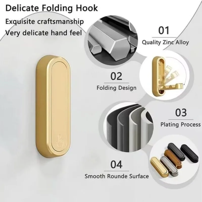 1-3pc Folding Wall Hook Concealed Towel Coat Hanger Bathroom Wardrobe Door Hooks Home Heavy Duty Flip Down Robe Hook Storage - view 4