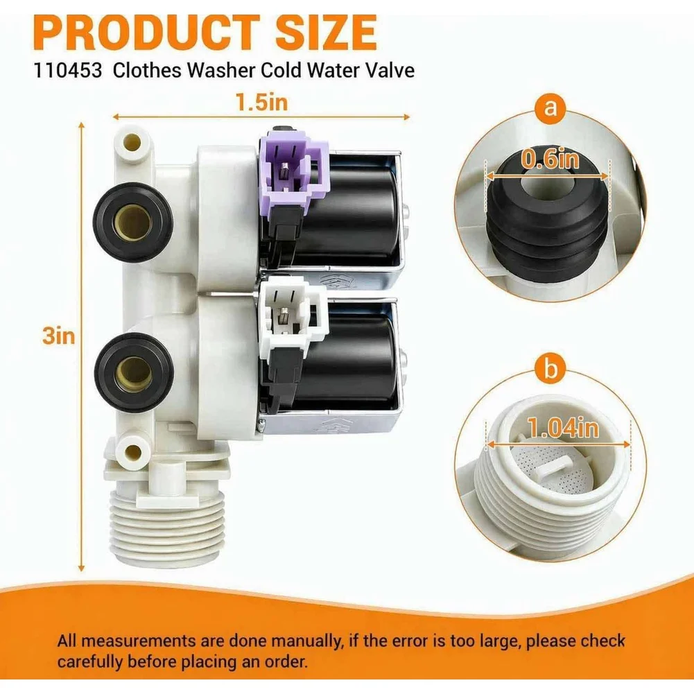 110453 Cold Water Inlet Valve for Splendide Washer with Stainless Steel and Plastic Construction For rv Marine