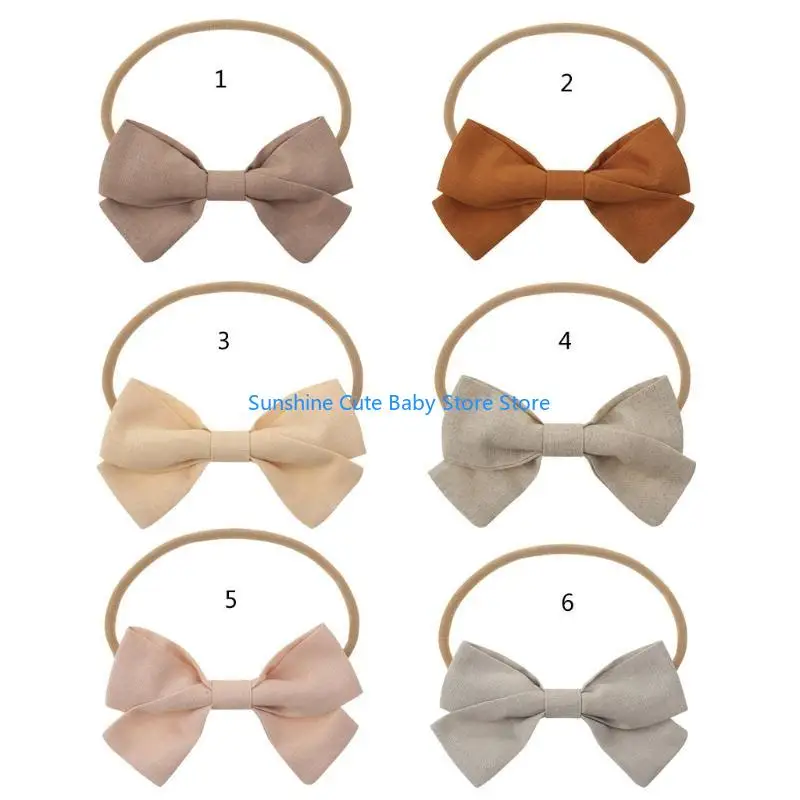 

C5AF Newborn Baby Elastic Headband Sweet Linen Bow Knot Stretchy Hair Band Toddler Infant Kids Girls Decorative Hair Accessories