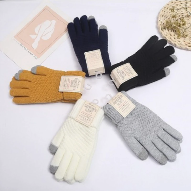 Touchscreen-Handschuhe sind süß für das Radfahren im Winter, warm mit Fleece und verdickten Fünf-Finger-Strickhandschuhen, Bergsteigerhandschuh