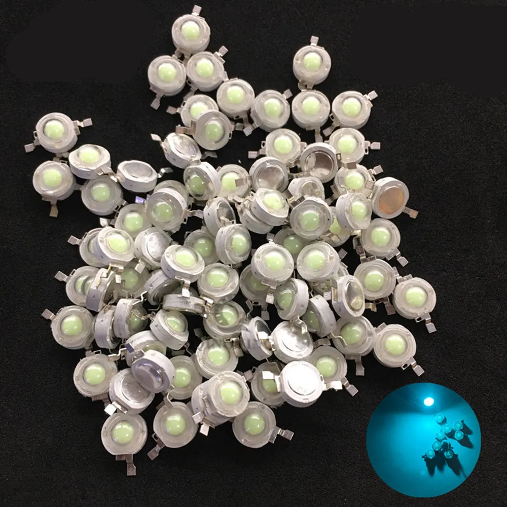 

20 50 100pcs 3W High Power LED Lamp Ice blue 480nm 490nm 3.2-2.6v 700mA light-emitting