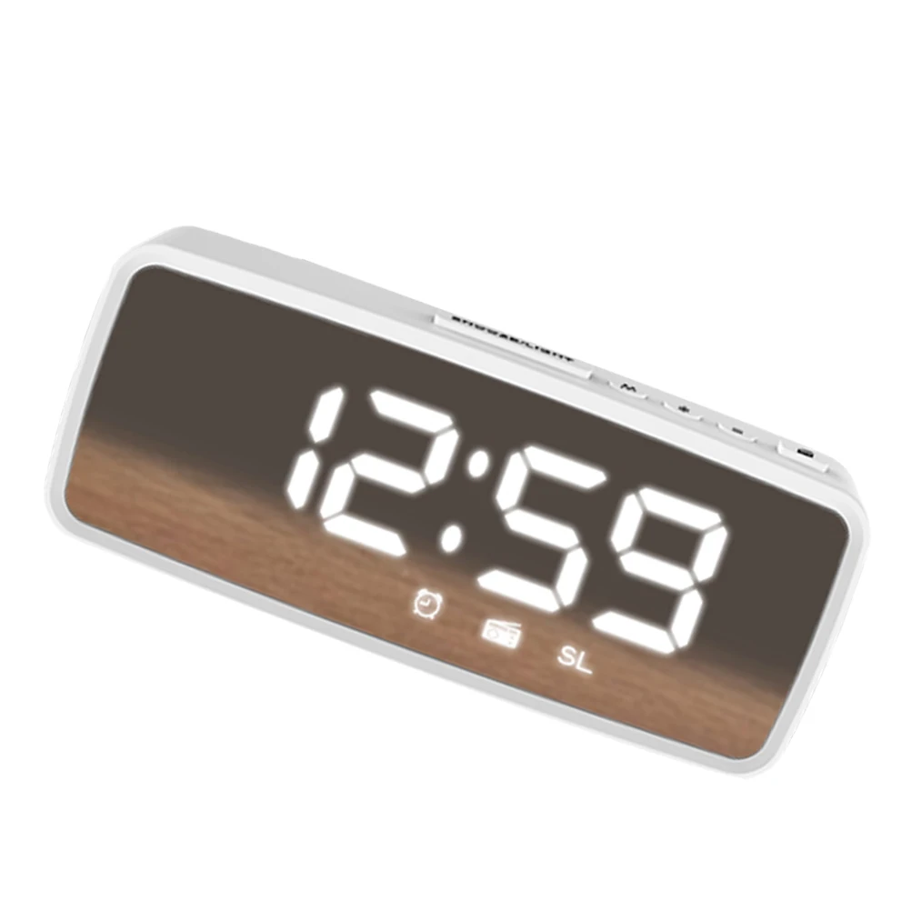 

LED Alarm White Small Moisture Proof Mirror Surface Abs Material Home Decor Digital Electronic Table Clock Radio Mirror Clock