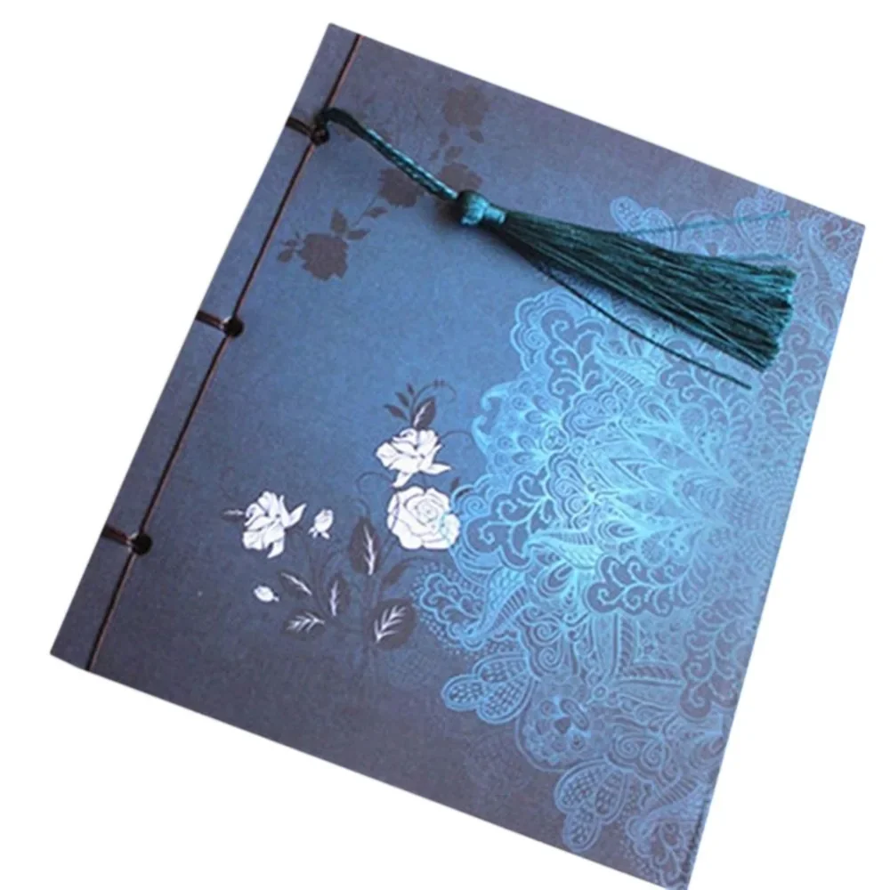 Chinese Style Blue Rose Color Diary Note Book Tassel Stationery Retro Flower Sketchbook Journal Empty Notebook Chinoiserie