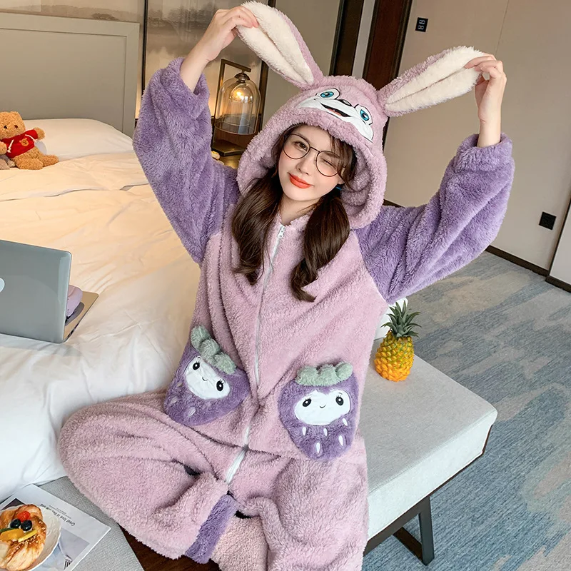 Winter Pajamas For Women Cartoon Onesie Homewear Lounge Sleepwear Warm Comfy Soft Fluffy Good Quality Kawaii Girls Dorms Pajama