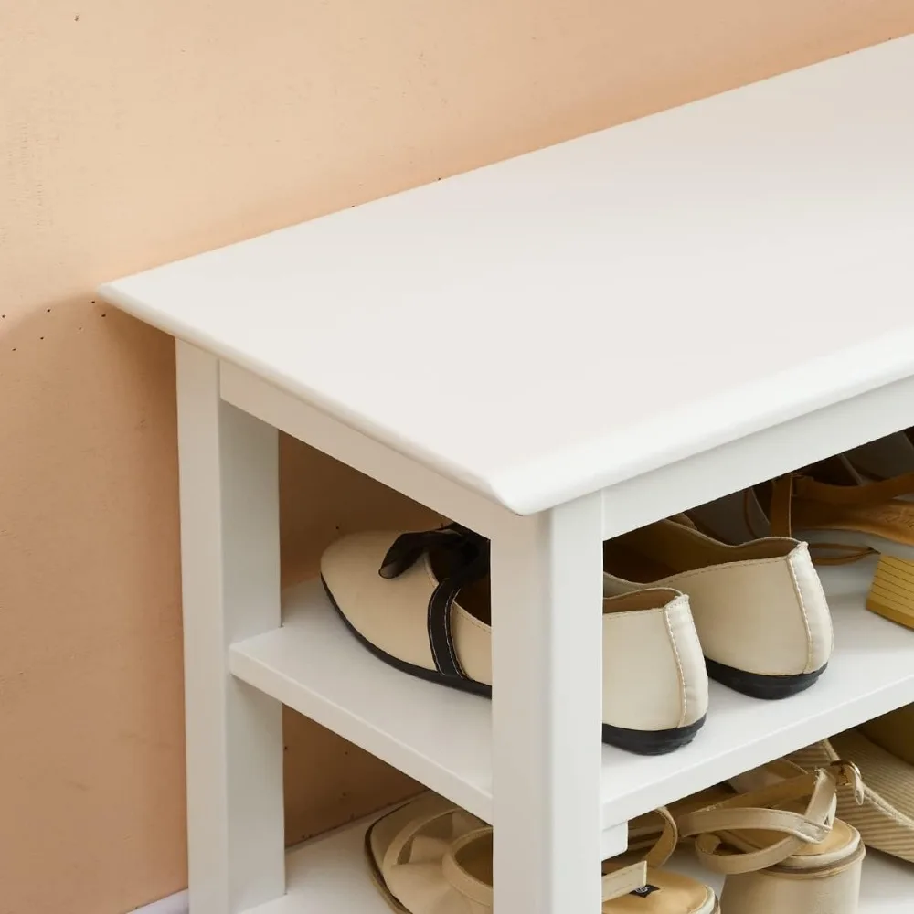مقعد تخزين أحذية خشبي أبيض مقاس 32 بوصة مكون من 3 طبقات للمدخل والممر