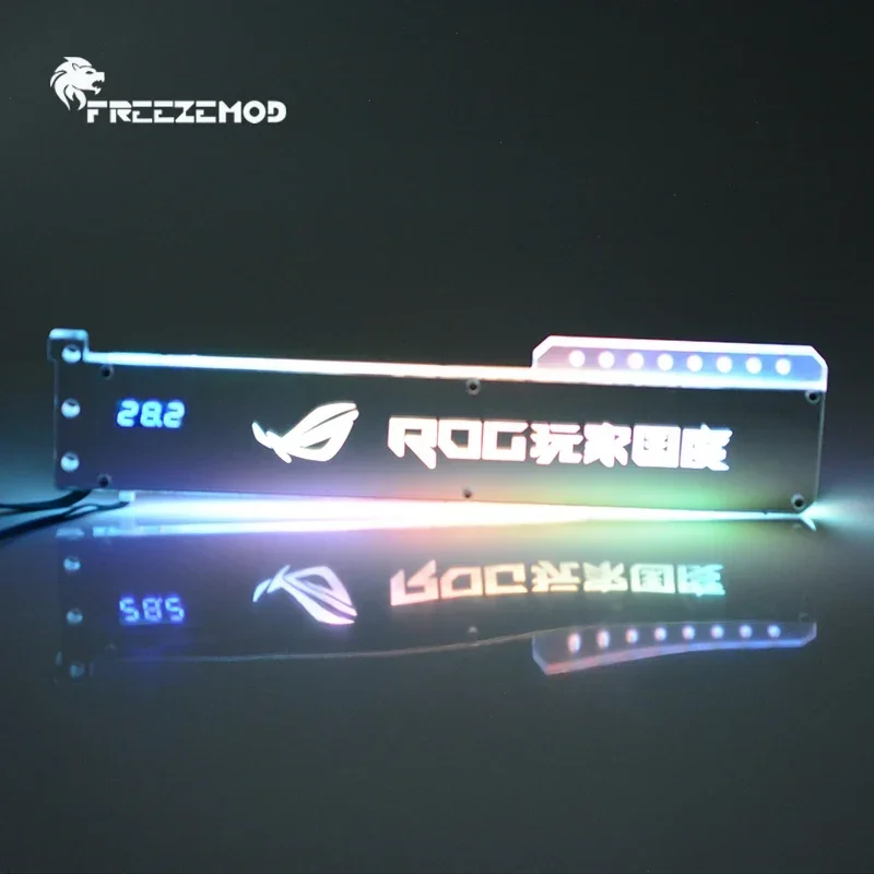 Mirror Temperature Display ARGB GPU Holder,MOD Gaming Graphics Card Anti-bending Support 5V 3PIN M/B AURA SYNC