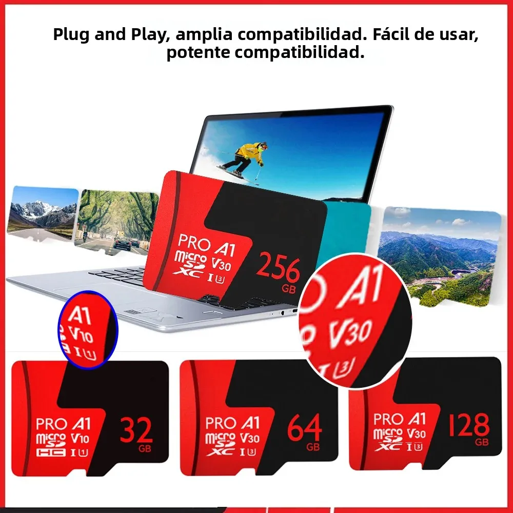 Tarjeta Micro SD P500 A1 U3 V30 256GB 128GB 64GB 32GB, tarjeta TF compatible con vídeo 4K UHD para DVR de coche, cámara de vigilancia y cámara deportiva