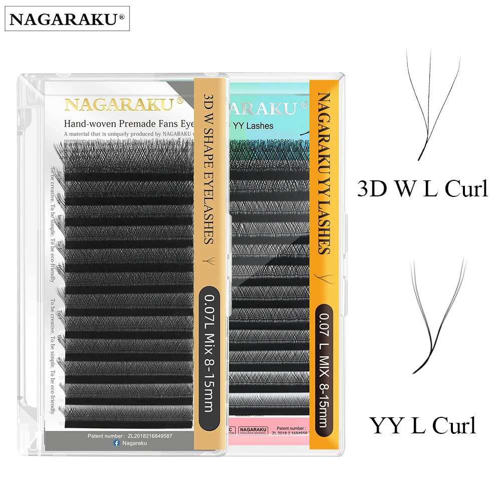 NAGARAKU YY W 3D Shape L LU Curl Eyelash Extension Hand Woven Premium Soft Light Natural Lashes Makeup Mesh Net Cross Eyelashes