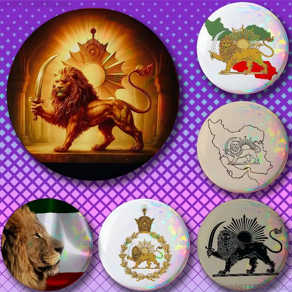 Imperial Coat of Arms of Iran national emblem Lion sun Badge Brooches on Backpack Clothes Handmade Round Enamel Pins for Jewelry