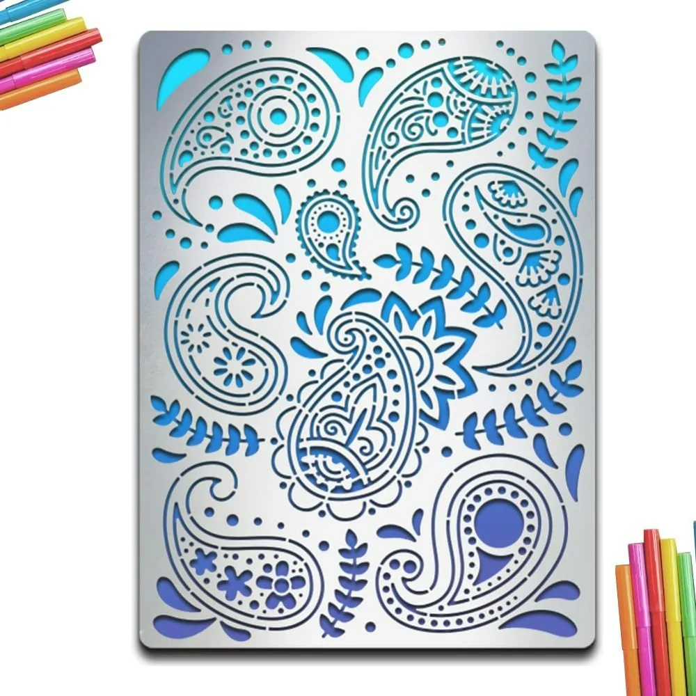 Paisley Metal Stencil 5.5×7.5inch Paisley Border Journaling Stencils Vintage Paisley Leaves Stencil Element Stainless