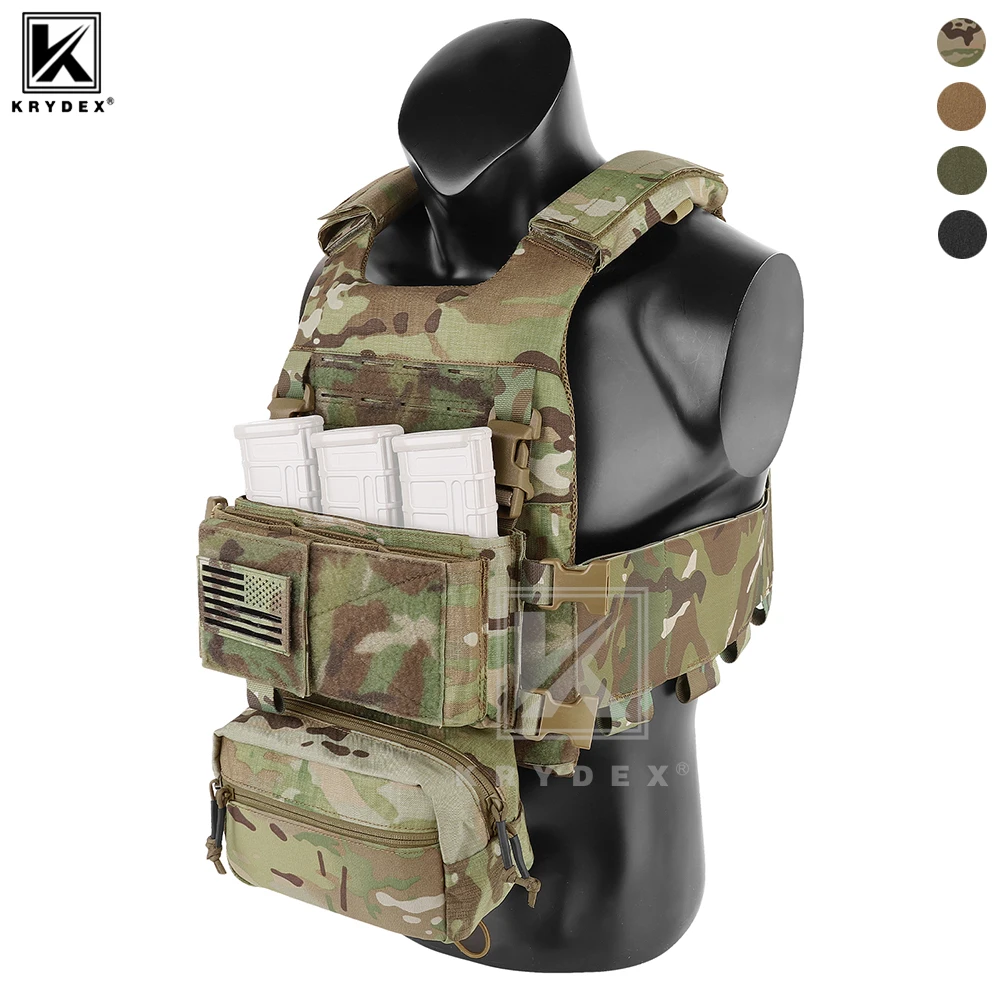 KRYDEX Tactical MOLLE Vest Low Vis Slick FCS Plate Carrier Elastic Cummerbund Micro Fight MK3 Chassis Drop SACK Pouch Men Vest