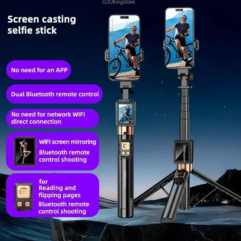 

Selfie Stick Tripod Holder with Small Screen Projection Selfie Monitor Remote Control Retractable Tripod for Smartphone Selfie