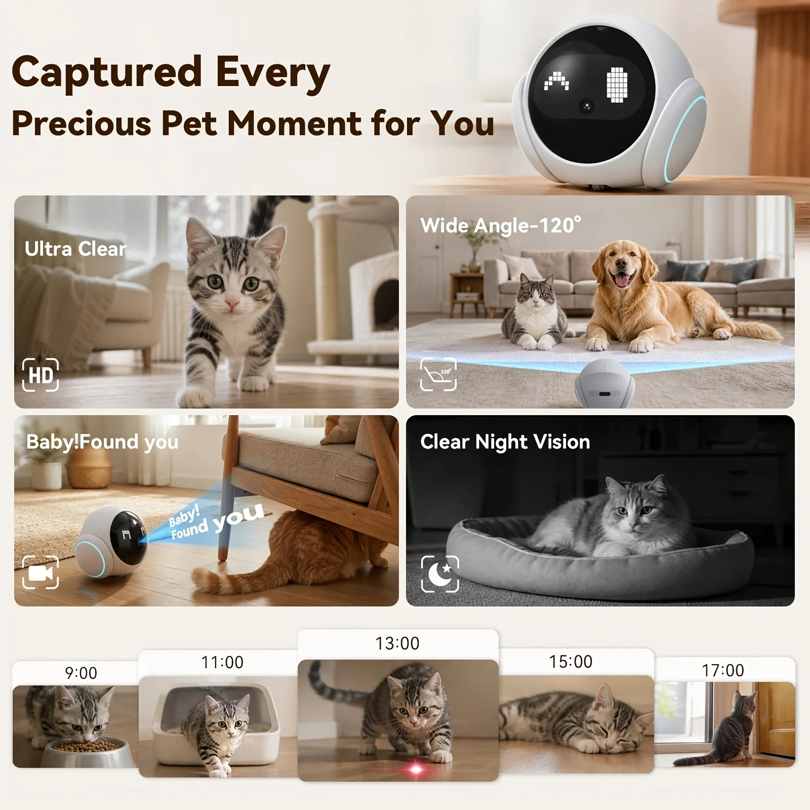 2K HD Robot Pet Camera, Dual-Band 2.4G/5G WiFi Indoor Security Camera with AI Motion Detection, Night Vision, Two-Way Audio, Clo