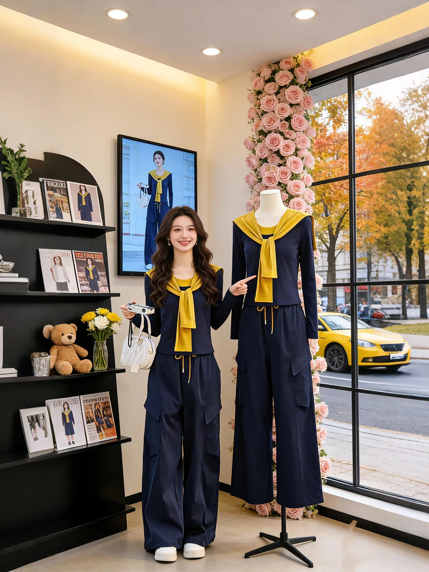 

Весенне-осенний комплект 2026: модный женский костюм-двойка с длинным рукавом, поясом и накидкой на плечи для повседневной носки