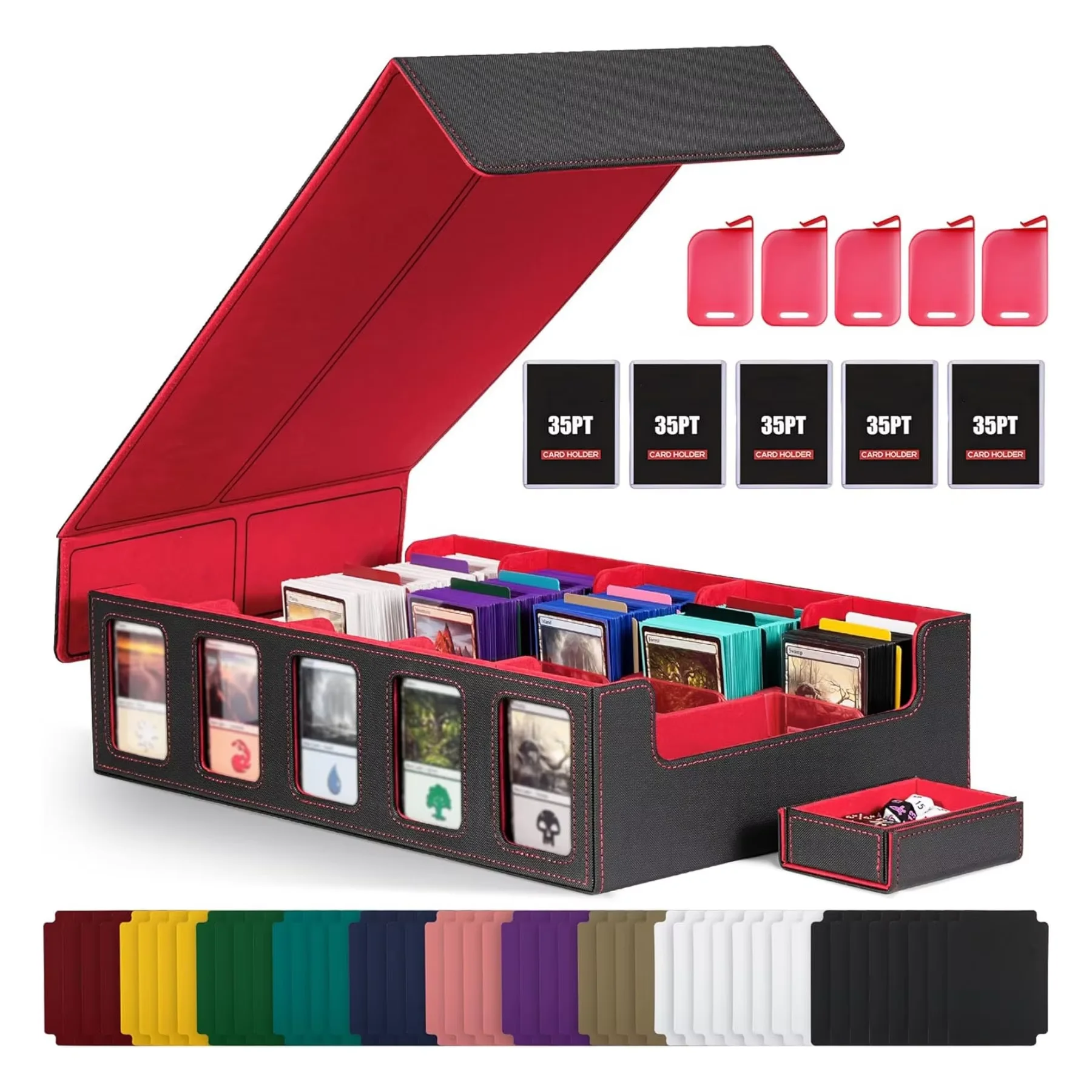 5-Row Trading Card Deck PU Box Storage Portable Card Carrying Organiser Case Trading Card Deck Holder For Card Collectible