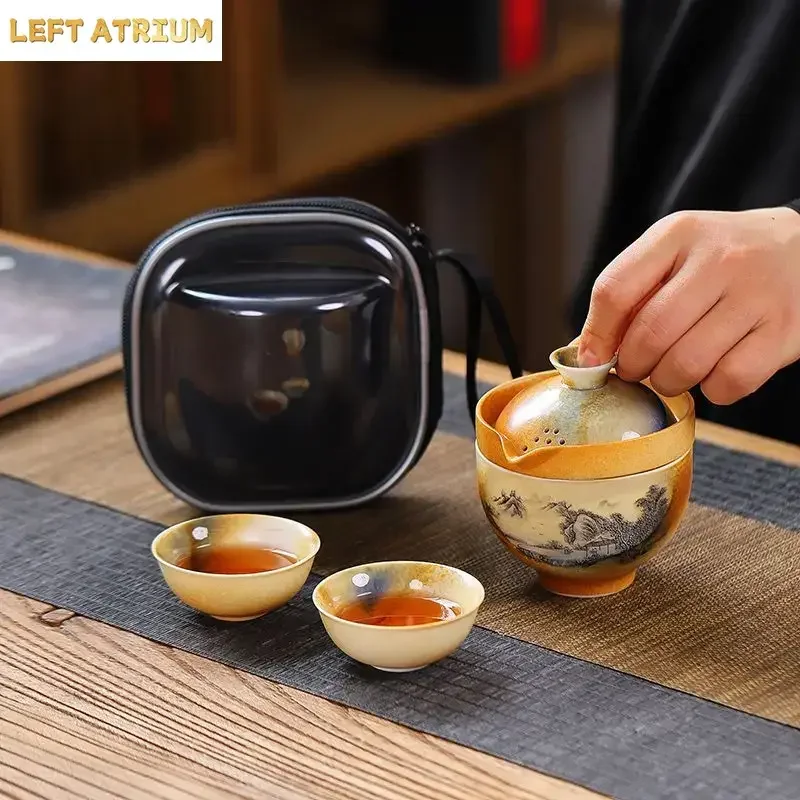 Travel Tea Set Express Cup Portable Small  Carry on Bag Outdoor Kung Fu    Pot