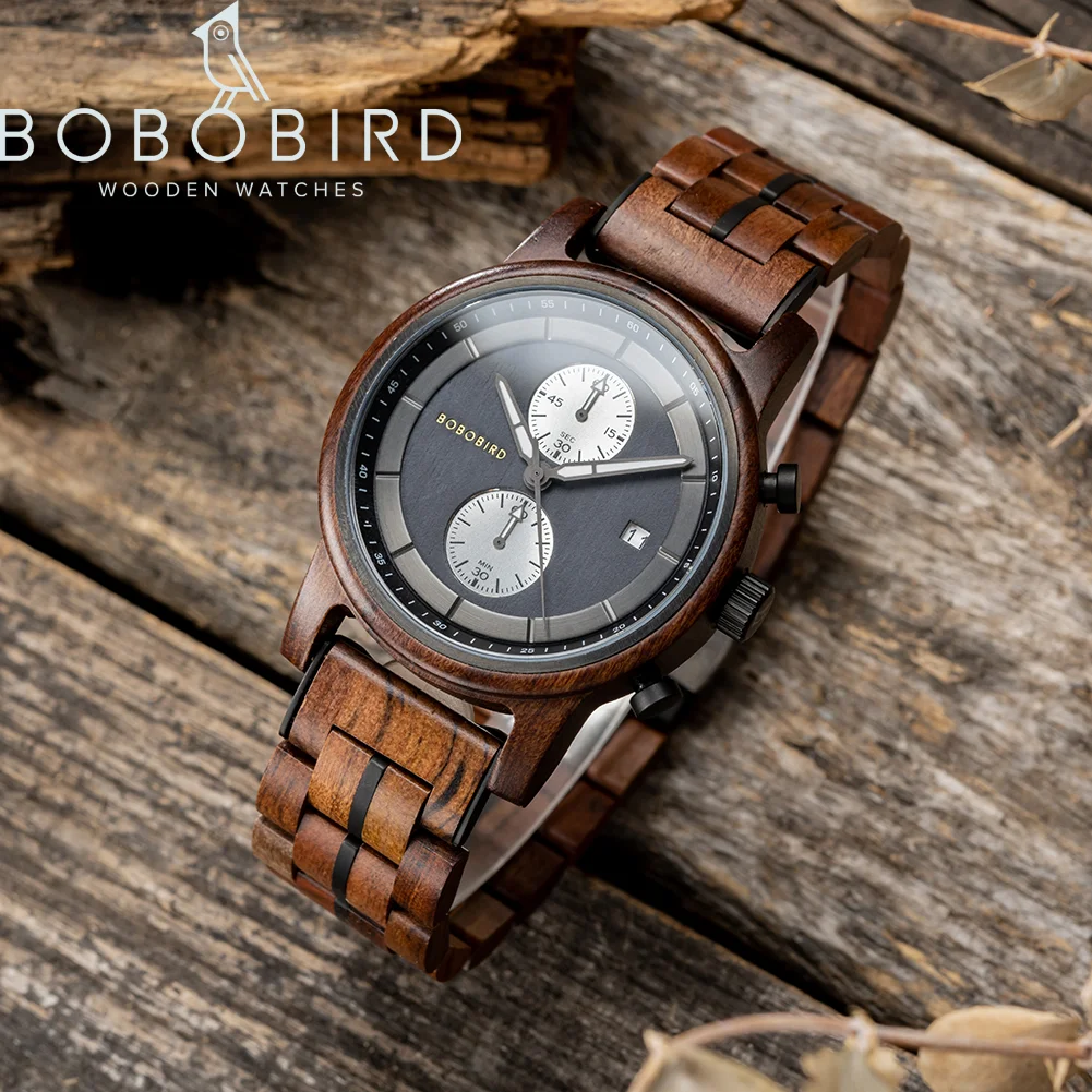 

2023 BOBO BIRD Wooden Watches Luxury Brand Tigerwood montre homme Quartz Wristwatches Male Clock Father's Day Gift Dropshipping