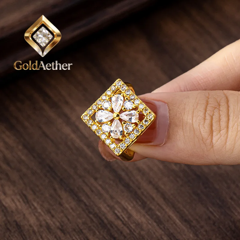 GoldNouveau Green Zircon-Inlaid Open Ring Women 24K Gold AU999 - Elegant gold-green contrast, user-friendly open design, soft 24