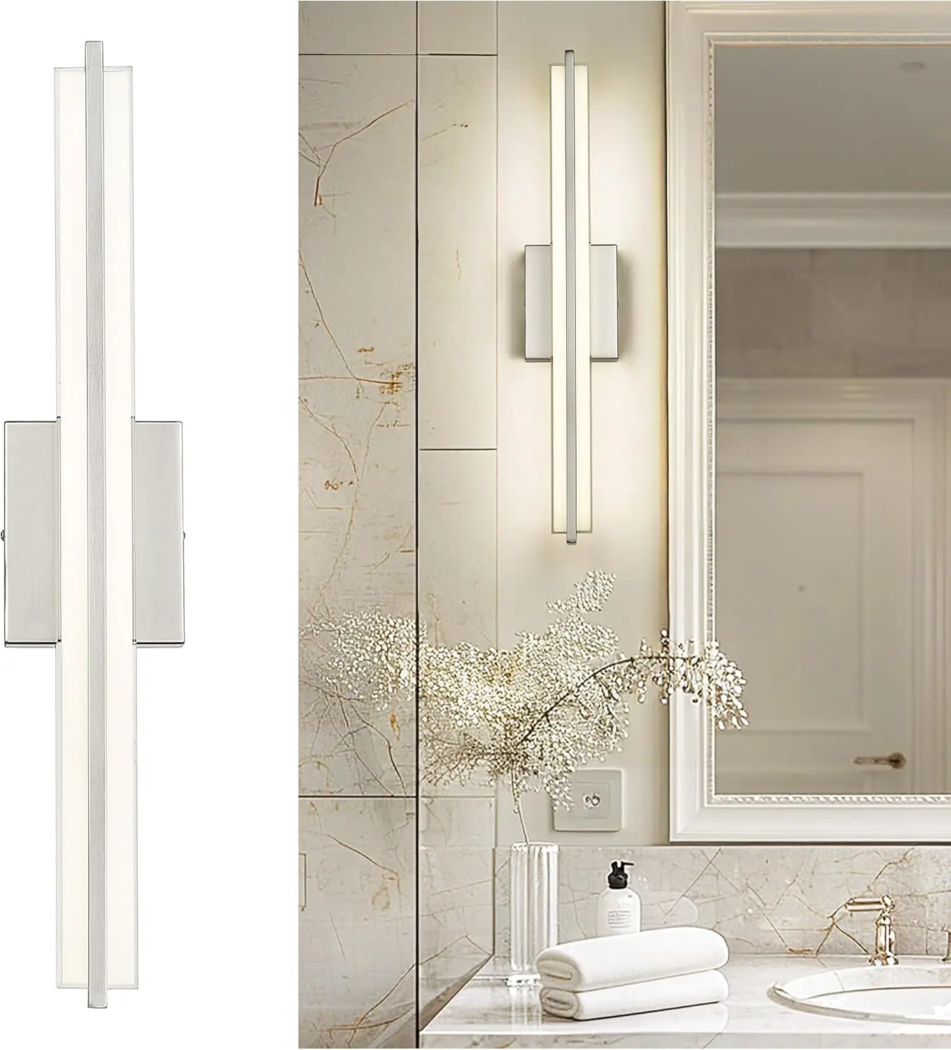 24 Inch Led Vanity Light Fixtures,Bathroom Vanity Light Over Mirror 5Cct 1600Lm, Brushed Nickel Wall Sconce, Kdvl11-Bn