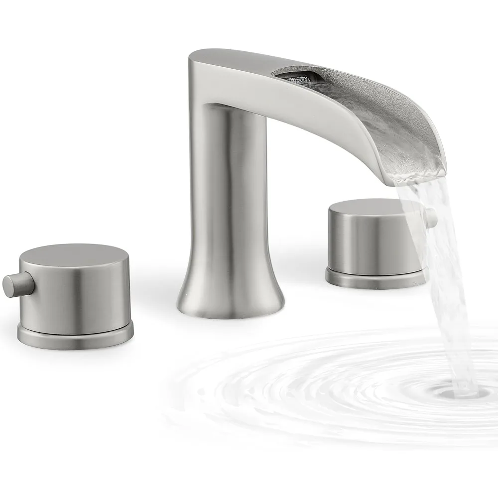 

Brushed Nickel Roman Style Bathtub Faucet with Waterfall Flow, 3-Hole Deck Mount Set Including 2 Handles and Pre-Installation