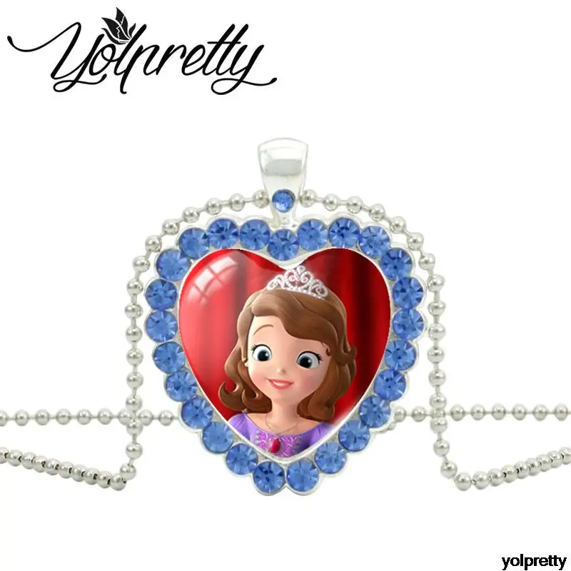 2025 ديزني كارتون صوفيا أول الأميرة القلب كريستال قلادة قلادة الزجاج عقد عنق بحجر مصقول مجوهرات هدايا #5