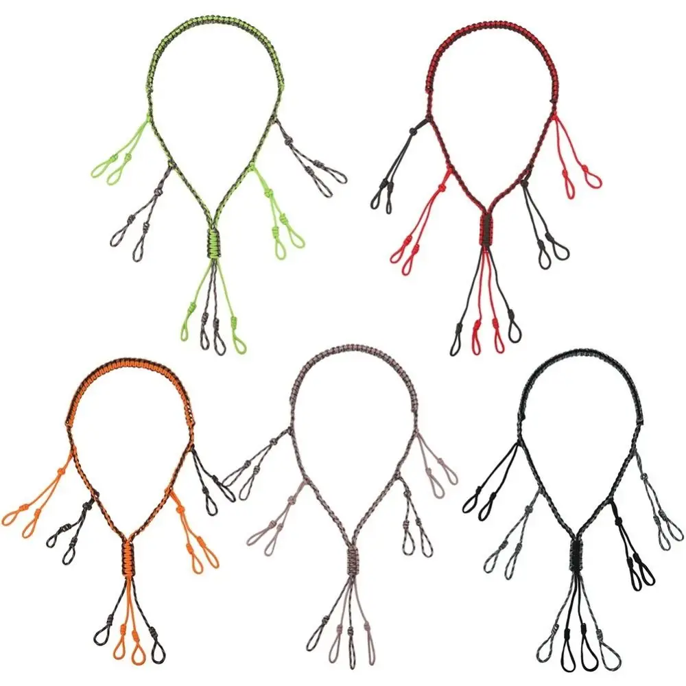 Nylon 12-Ring Duck Call Lanyard Colorful 12 Adjustable Loops Hand Braided Necklace Whistle Lanyard Portable Hunting Woven Collar