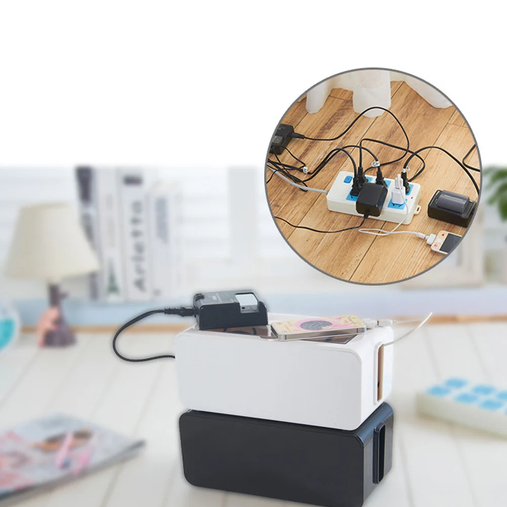 صندوق منظم السلك، حقيبة تخزين كابلات بلاستيكية سوداء لمحولات شرائط الطاقة، أخفى الأسلاك الواقية - مقاس M #3