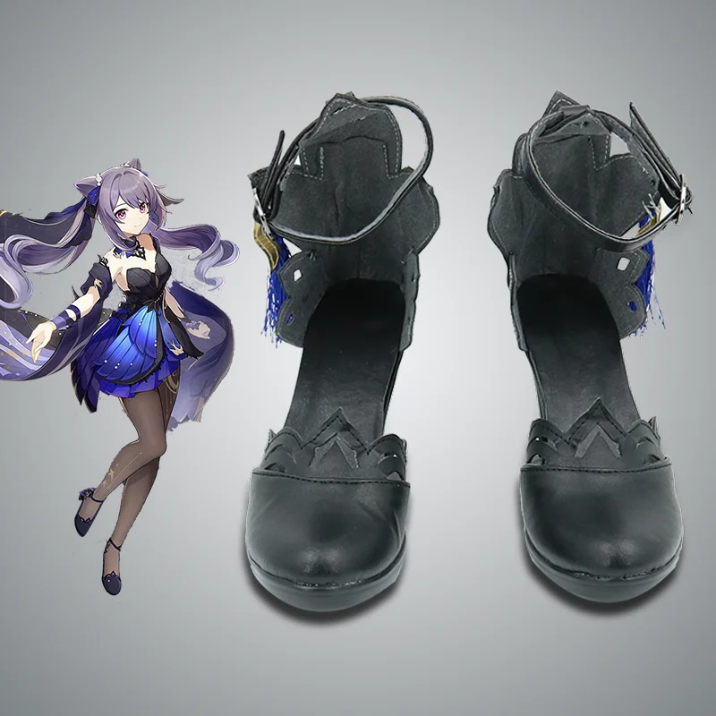 

Обувь для косплея Genshin Impact Keqing для женщин и мужчин, черные аниме модные туфли для косплея Liyue Keqing Cos на высоких каблуках