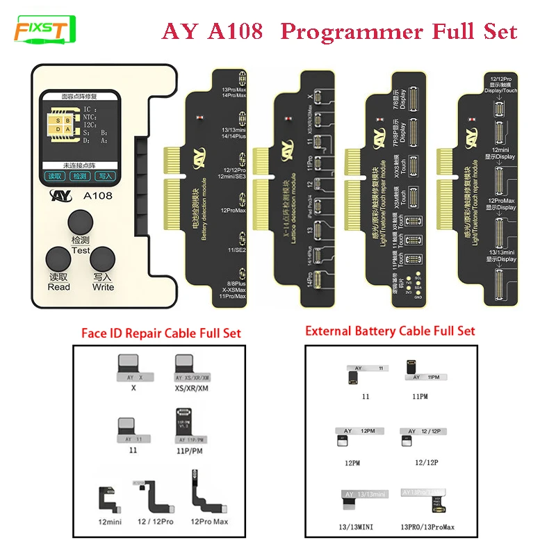 AY A108 Programmer Dot Projector Read Write Dot Matrix FaceID Repair Flex Battery Flex No Welding For iPhone X-14ProMax Full Set