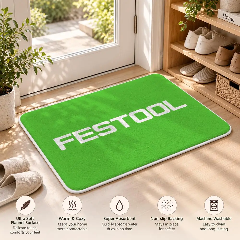 F-FESTOOL Electric Tools LOGO Floor Mat Flannel Rug Soft Non Slip Door Mat For Bathroom Bedroom Kitchen Living Room Home Decor