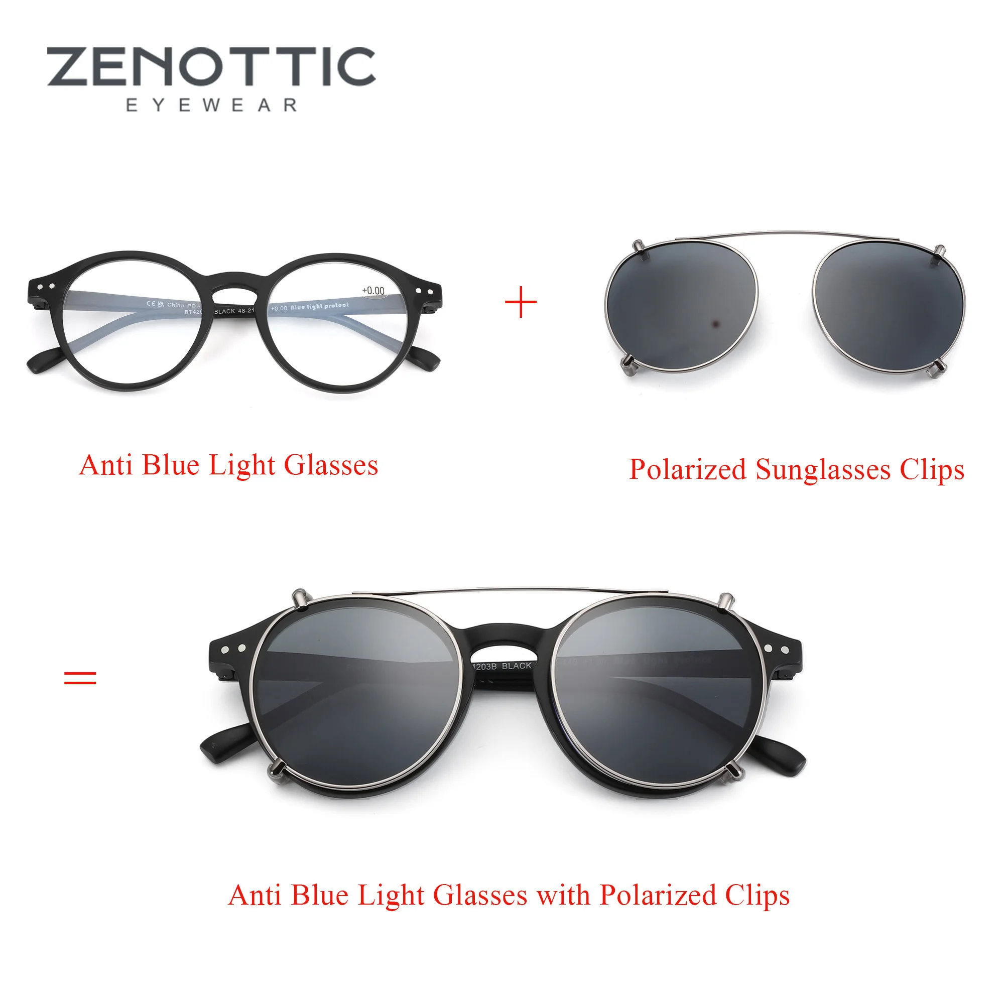 ZENOTTIC Steampunk Style Glasses (Anti Blue Light Blocking Eyewear) + Clip Lenses（Polarized Sunglasses Clips）for Women Men