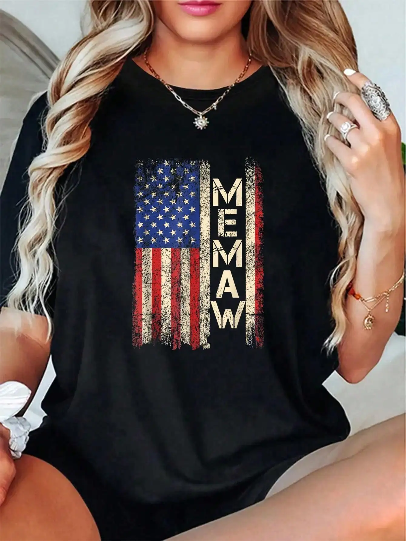 Memaw American Flag Mother's Day For T-Shirt - Graphic Tees Festival Outfits For Women, Tops For Summer, Top De Mujer Women Summer Clothes
