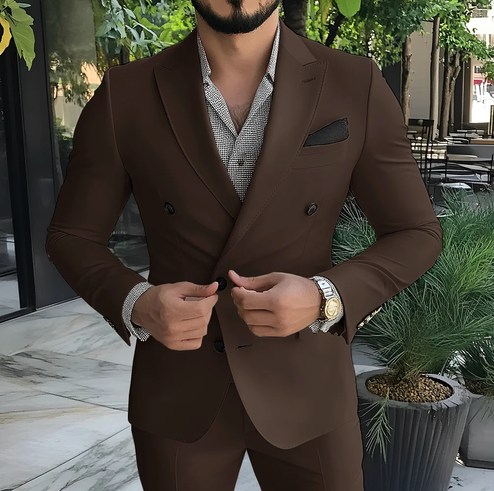 Classic Men's Suit Double Breasted Blazer 2 Piece Suit Wedding Groom Ivory Tuxedo Jacket Pants Male Slim Fit Outfit - Image 5