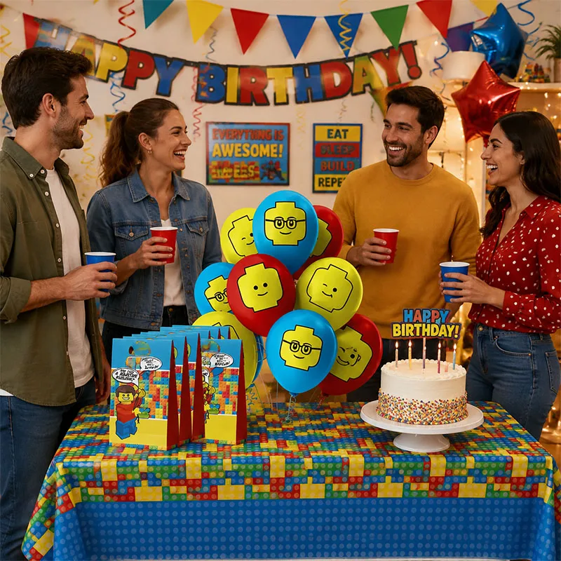 Building Block Combination Set Birthday Party Supplies Paper Bag Tablecloth Balloon Easy To Carry And Use Perfect Decorations view 6