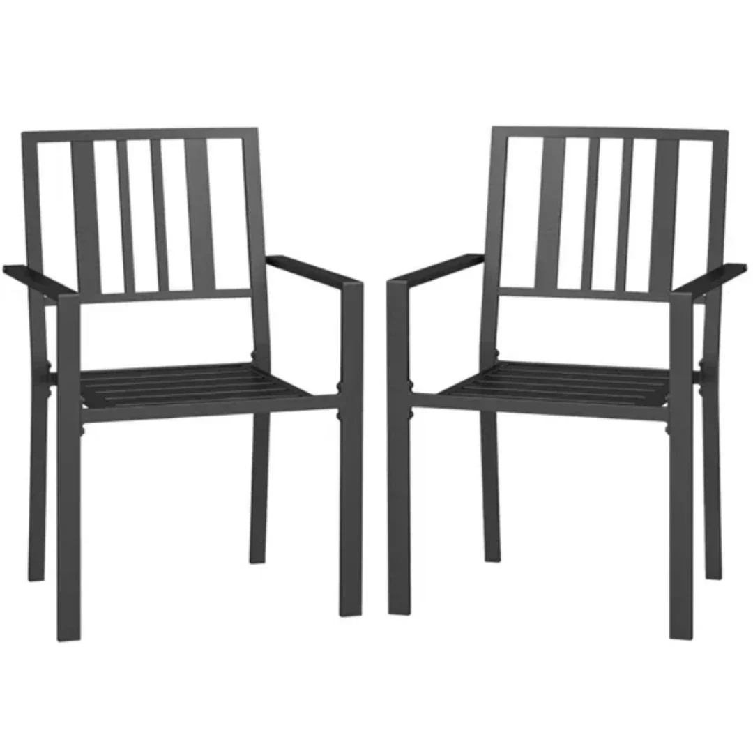 

Set of 2 Patio Dining Chairs with Metal Slatted Design, Dark Brown