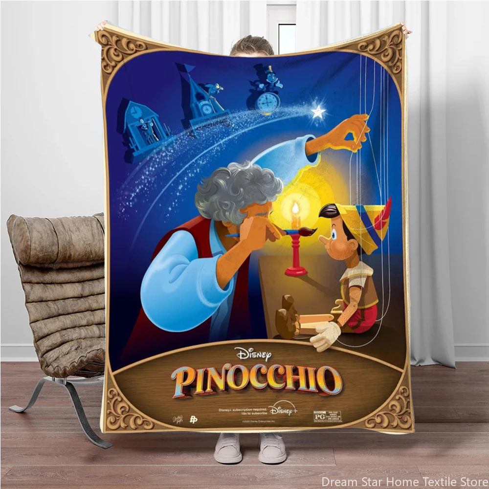 子供と大人のためのディズニープリントのフランネルブランケット,柔らかい寝具,ソファ,オフィス,旅行,キャンプ,子供へのギフト,ピノキオ柄