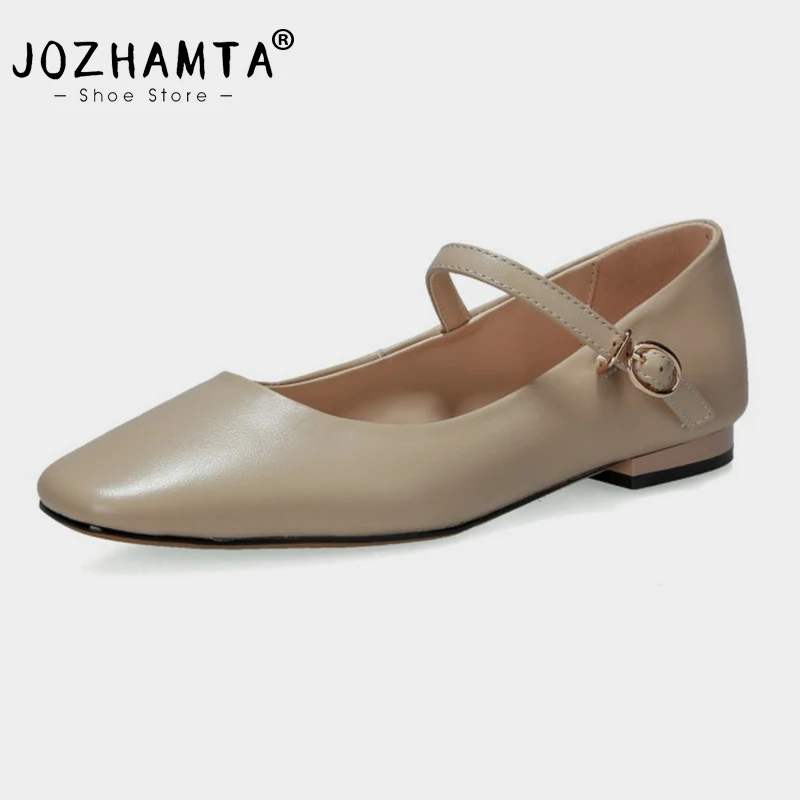 JOZHAMTA Size 33-43 Women Ballet Flats Shoes Soft Real Leather Casual Square Toe 2025 Ins Low Heels Office Lady Dress Post Shoes