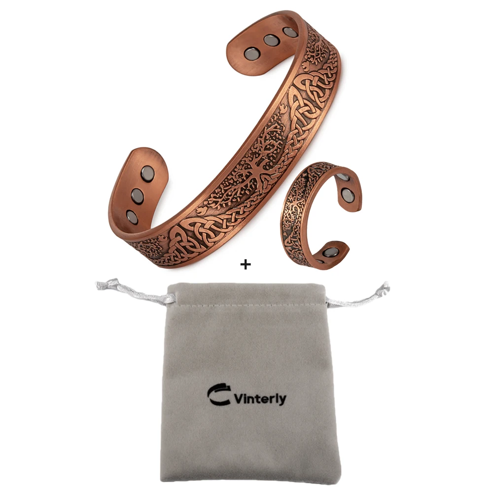 Magnetic Pure Copper Yggdrasil Adjustable Bracelet & Ring Set