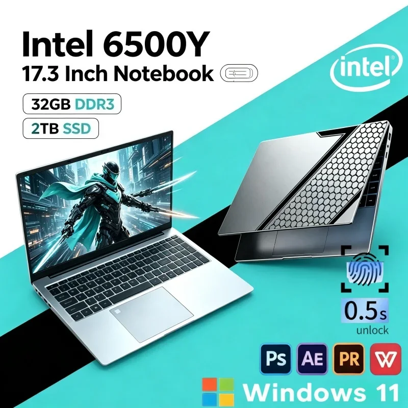 2026 Trend 17.3in Notebook Intel 6500Y 16GB 32GB 2TB SSD Win11 Lightweight Gaming Office PC