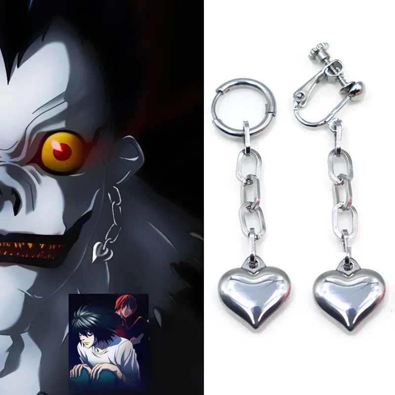 Anime Death Note Ryuk Dangle Earring Cosplay 1:1 Prop Accessories Alloy Heart Pendant Unisex Earrings Fashion Jewelry Collection