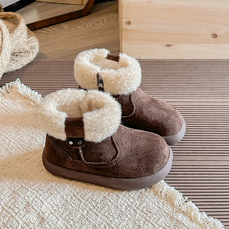 

Kids Snow Boots 2-16Y (Toddler to Teen) | Camel/Brown Padded Warm Cotton | Non-Slip Soft Sole Unisex Boys & Girls Short Boots