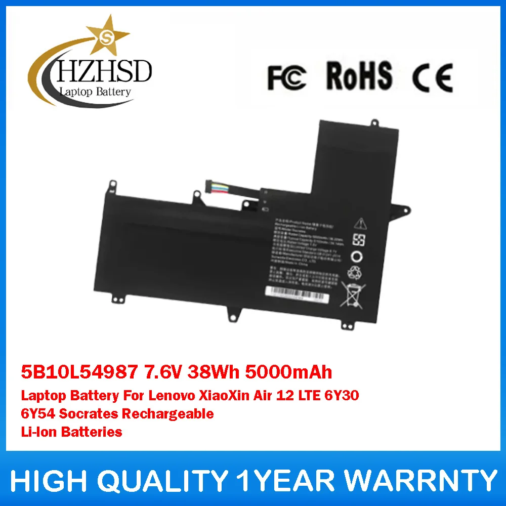 

5B10L54987 7.6V 38Wh 5000mAh Laptop Battery For Lenovo XiaoXin Air 12 LTE 6Y30 6Y54 Socrates Rechargeable Li-Ion Batteries