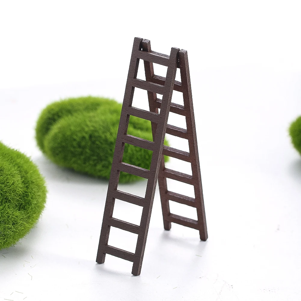 10pcs Mini Wooden Step Ladder Miniatures Furnitures Dollhouse Fairy Garden Decor DIY Micro Landscape Accessories Photo Prop Toys