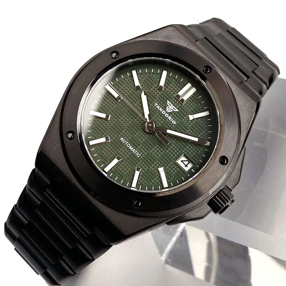 Tandorio 40mm Black PVD Engineer Style Sapphire Glass 10ATM Automatic Miyota8215/Asia2824 Movement Retro Men Watch Green Lume